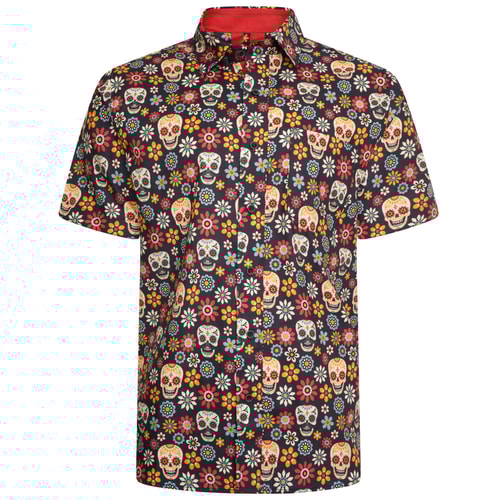 KAM Hemd mit floralem Totenkopf-Print Schwarz